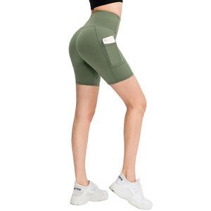 Women's high waist pocket yoga shorts in multiple colors