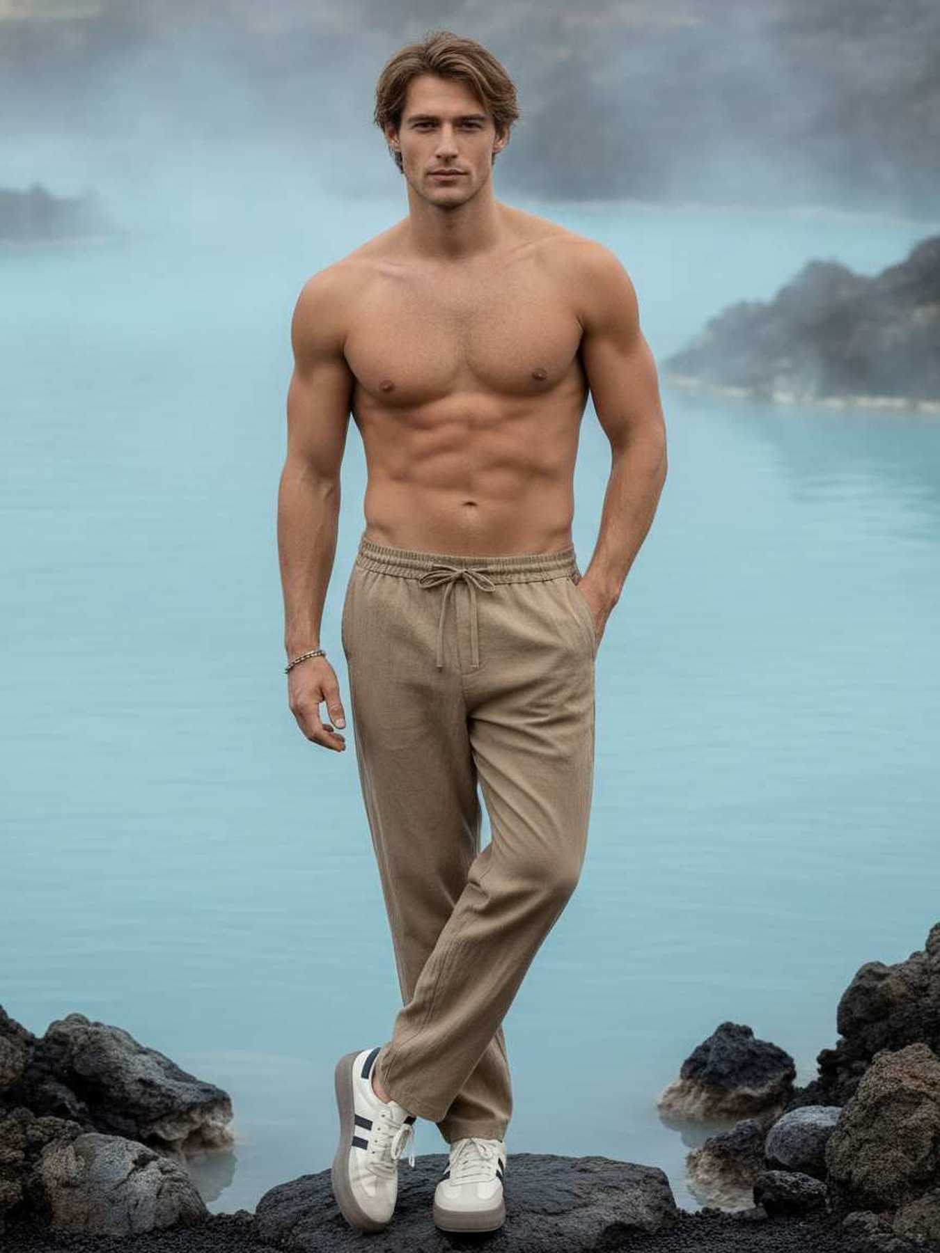 Men's stretch anti-wrinkle casual pants in black with slim fit
