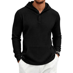 Men's herringbone jacquard textured casual hoodie in various colors