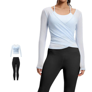 Breathable high-waisted women's yoga set in various colors with long sleeves and tight fit