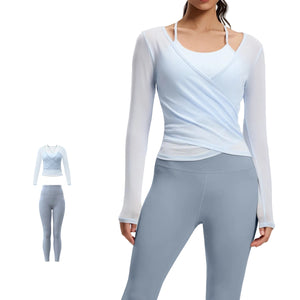 Breathable high-waisted women's yoga set in various colors with long sleeves and tight fit