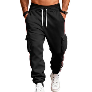 Men's fleece-lined warm outdoor sweatpants in multiple colors with drawstring waist and pockets