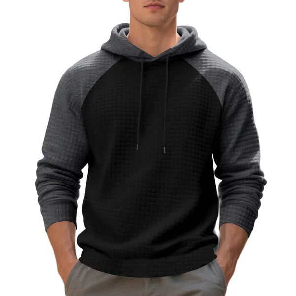 MENS JACQUARD SMALL-CHECK HOODED SWEATSHIRT