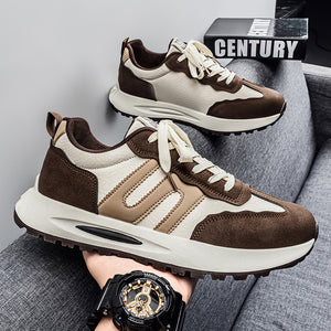 Men's retro Cortez leather running sneakers in black and beige brown colors