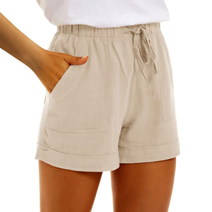 Women's high waist cotton linen casual shorts with pockets in various colors