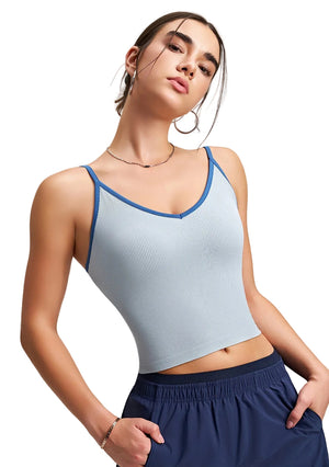 Color-block V-neck camisole with built-in padded cups in multiple colors