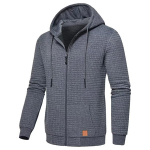 Men's plaid jacquard fleece-lined hooded zip-up sweatshirt in multiple colors