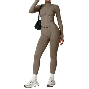 Seamless women's workout set with ribbed waist in multiple colors
