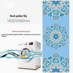 Portable foldable yoga mat with botanical and floral designs in soft suede