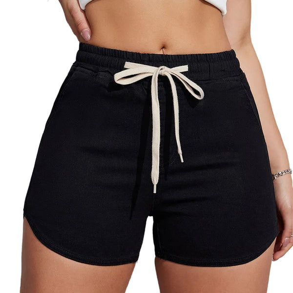PLUS SIZE A-LINE DRAWSTRING DENIM SHORTS FOR WOMEN