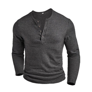 Men's casual slim fit round neck long sleeve shirt in gray