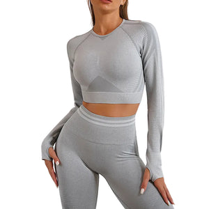 Seamless yoga pants and long sleeve workout set in various colors and styles