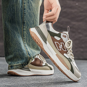 Men's breathable mesh sports casual sneakers in Beige Khaki and Grey Blue
