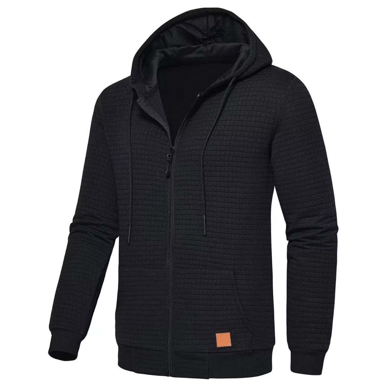 Men's plaid jacquard fleece-lined hooded zip-up sweatshirt in multiple colors