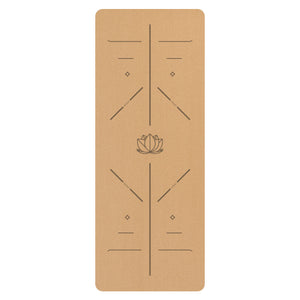 Natural rubber cork yoga mat with guide line pattern in various designs