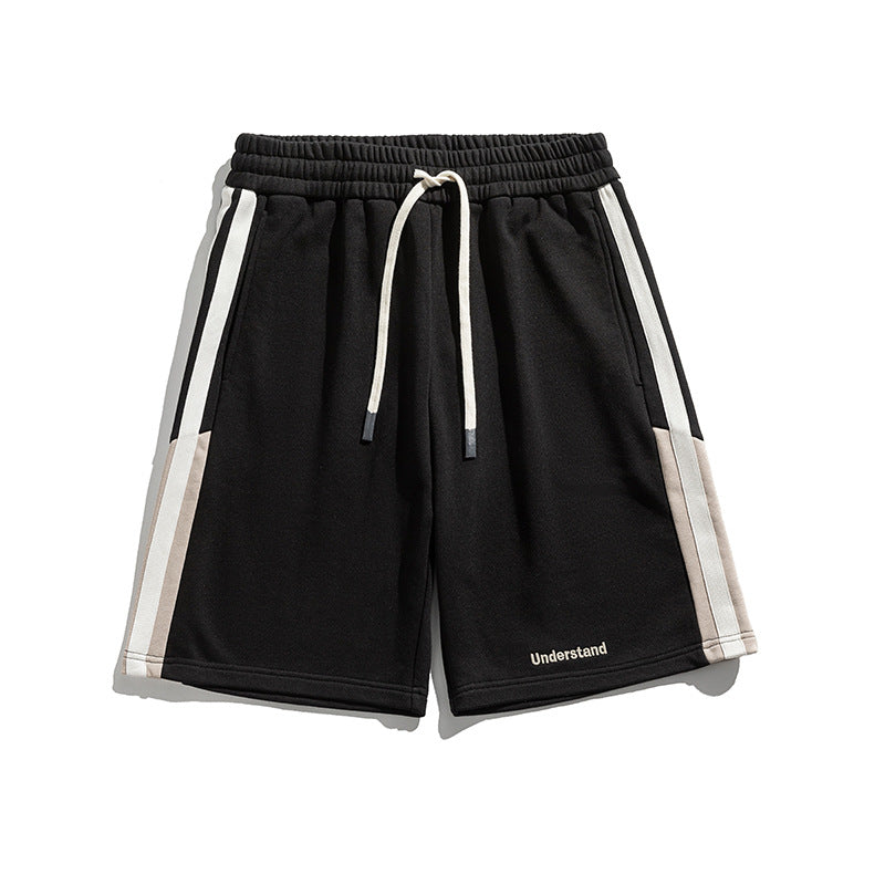 Men's American sports striped cotton shorts in black, brown, and khaki colors