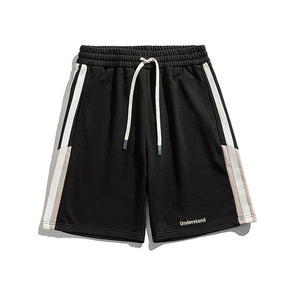 Men's American sports striped cotton shorts in black, brown, and khaki colors