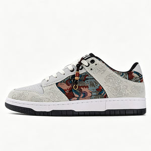 Men's low-top painted and embroidered sneakers with split leather and mesh lining