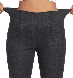 Women's fleece padded slim fit denim jeans in black and blue colors