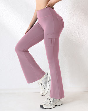 High-waisted bell-bottom leggings with pockets in various colors