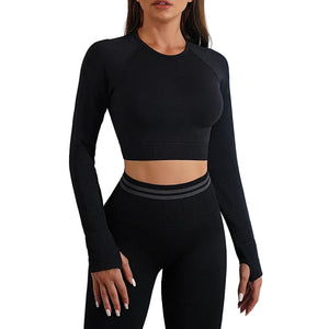 Seamless yoga pants and long sleeve workout set in various colors and styles