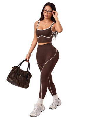 Seamless yoga pants and vest set for women in various colors