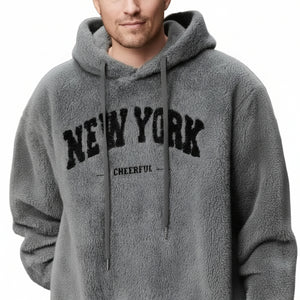 Men's casual sporty hooded sweatshirt available in gray, khaki, black, and navy blue colors