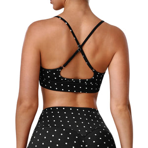 Push-up shockproof silver polka-dot yoga bra in rust red and black colors