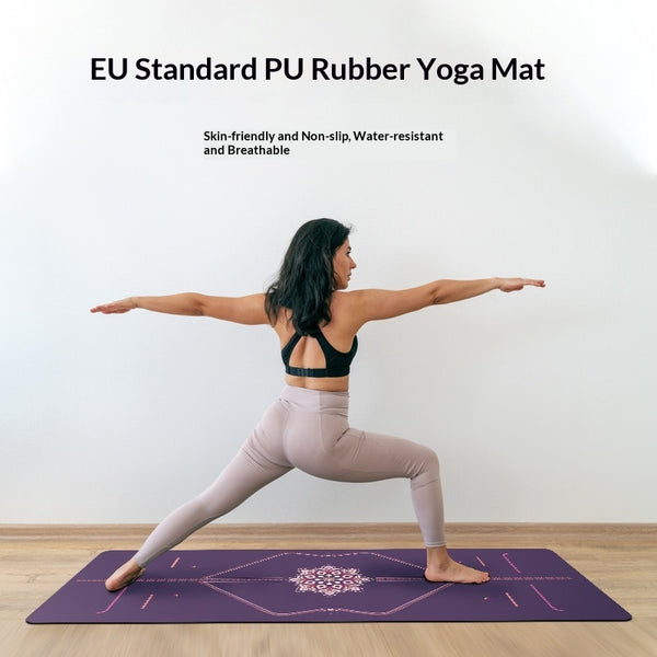 Professional non-slip PU natural rubber yoga mat with pose guide lines in various colors