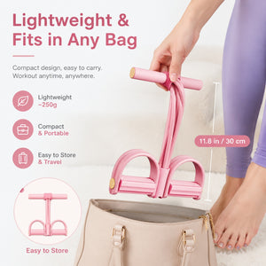 6-tube pedal resistance band with handles in pink color for full body workouts