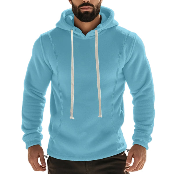 Men's fleece long-sleeve pullover hoodie in various colors