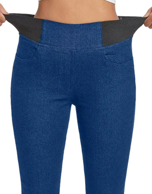 Women's fleece padded slim fit denim jeans in black and blue colors