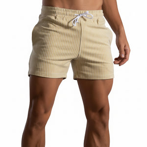 Men's vertical stripe cotton fitness running shorts in various colors