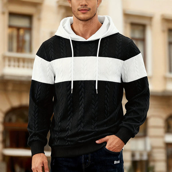 MEN'S COLOR-BLOCK LOOSE-FIT JACQUARD SWEATSHIRT WITH HOOD