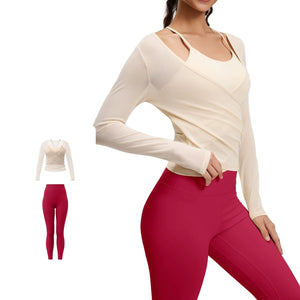 Breathable high-waisted women's yoga set in various colors with long sleeves and tight fit