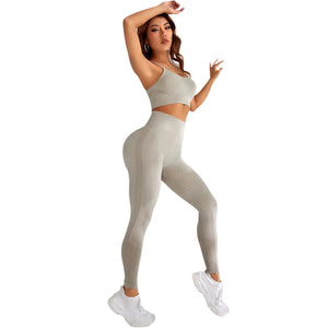 Women's shockproof sports bra and high-waisted cropped leggings set in multiple colors