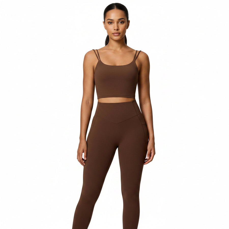 Sling yoga top with open back and shockproof sports bra design