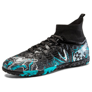 Long and short spikes soccer training shoes in multiple colors and high-top design