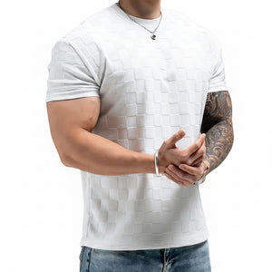 Men's summer checkerboard jacquard short-sleeve shirt in multiple colors