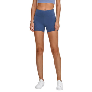 Women's high waisted athletic fitness shorts with two side pockets in various colors