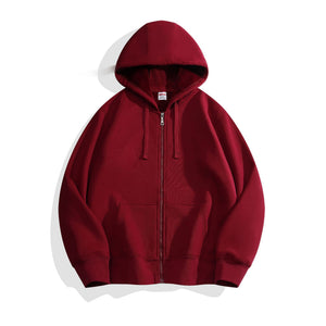 Solid color fleece-lined hoodie with hood and patch pockets in various colors