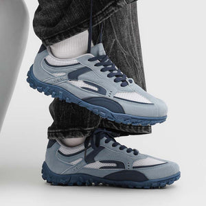 Men's low profile running trainers in blue, yellow, and black with nubuck suede upper