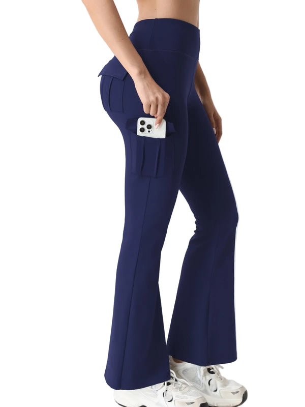 HIGH-WAISTED SPORTS BELL-BOTTOM LEGGINGS WITH POCKETS