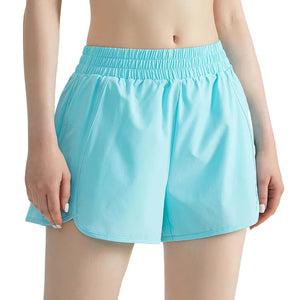 Women's fake two-piece athletic shorts in various colors for running and yoga