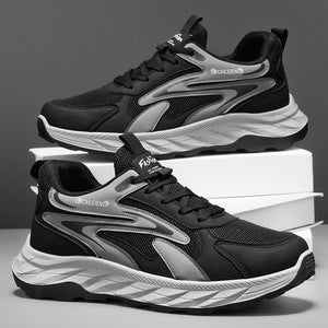 Men's black and gray soft sole anti-slip walking shoes with mesh upper