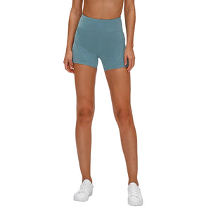 Women's high waisted athletic fitness shorts with two side pockets in various colors