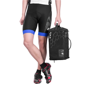 Triathlon training storage bag with multiple compartments and shoe storage
