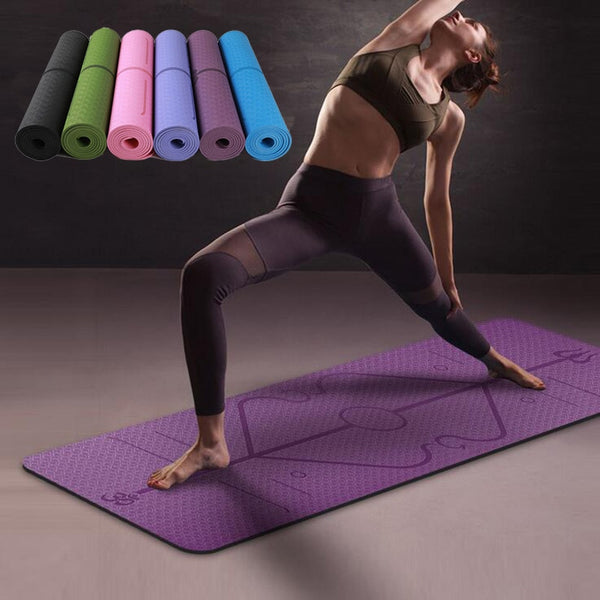 Non slip TPE yoga mat with position lines in various colors