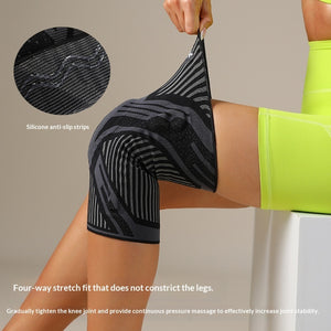 Black silicone spring compression knee brace for sports and fitness