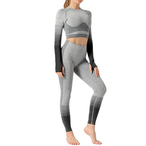LANTECH women yoga 2-piece athletic sports set with seamless leggings and sports shirt in various colors